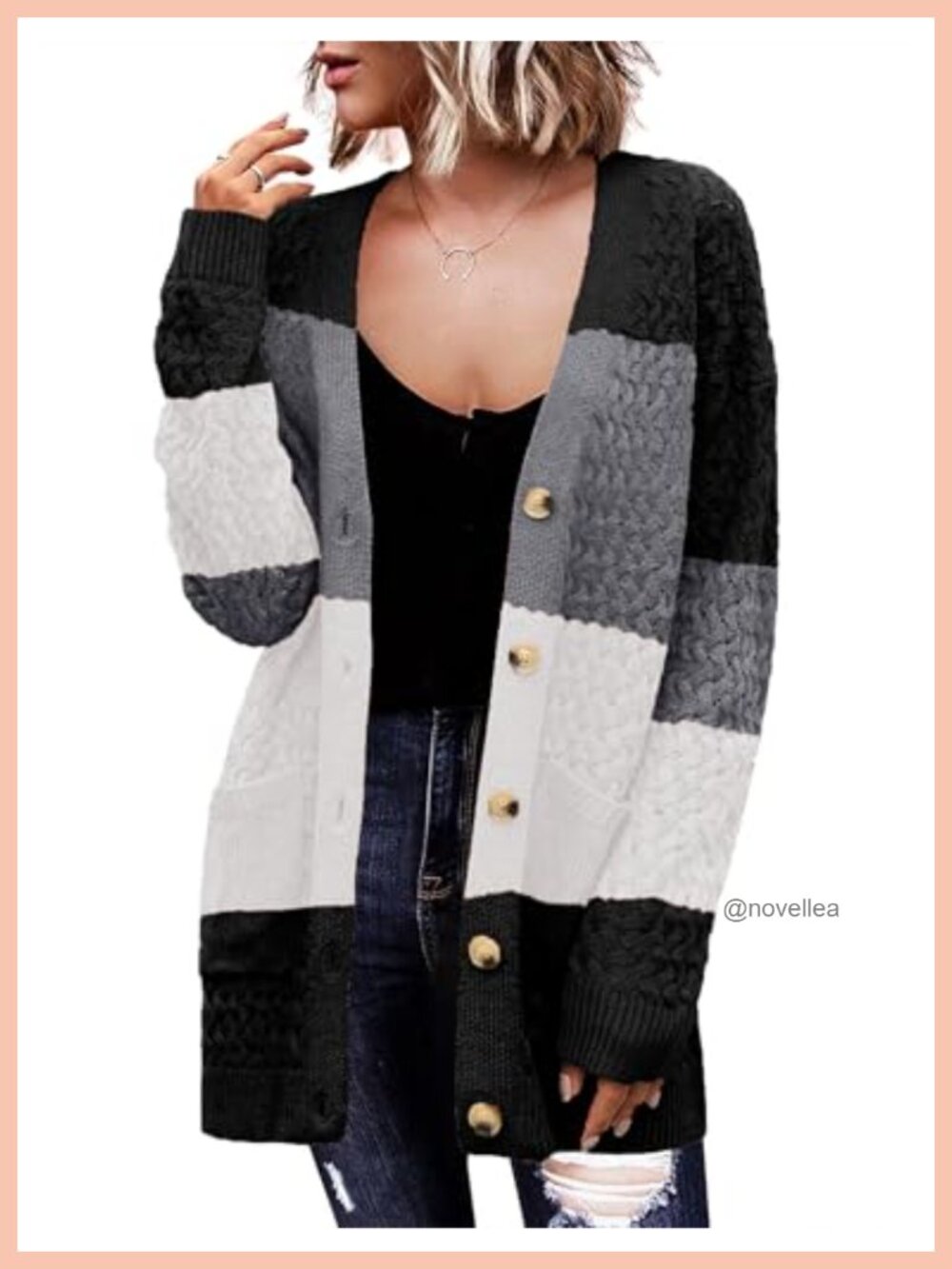 Zeagoo Women's Button Down Cable Knit Cardigan Long Sleeve Fall Sweater